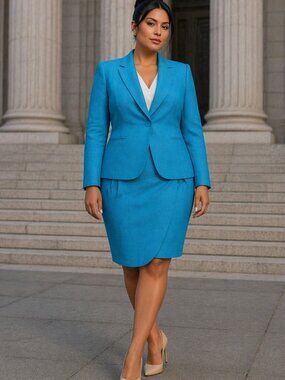 Vintage Pendleton Country Sophisticates Turquoise Linen Blazer Skirt Set 12 USA